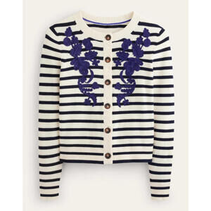 Boden Embroidered Cardigan Striped Sweater XS